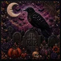 Macro detail of Halloween 3D pearl mosaic kit featuring crow and pumpkins - Crow & Tombstone Style