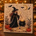 Detailed close-up of a DIY Halloween pearl art kit featuring a witch and pumpkins - Witch Alchemy Style (C)