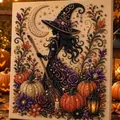 Detalle del kit de arte con perlas de bruja de Halloween con calabazas brillantes - Bruja