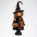 Vintage primitive style Halloween witch doll with pumpkin lantern and Witch Please tag - Pumpkin Witch