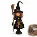 Handcrafted vintage primitive witch doll Halloween indoor ornament with broom and moon - Broomstick Witch