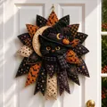 Χειροποίητο καπιτονέ στεφάνι πόρτας για το Halloween με σχέδιο μαύρης γάτας μάγισσας - Black Cat (Style C)