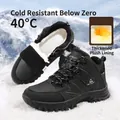 High-top men's black winter hiking boots with thickened warm faux fur lining for snow - 39 / Black / Silver Gray (High-top Fleece Lined)