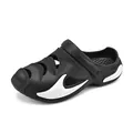 Comfortable black men's beach clog shoes featuring a decorative white side wave design - 36 / Black