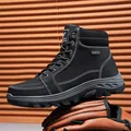 Men's high-top black hiking snow boots with white stitching and rugged lug sole - 39 / Black