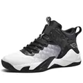 Stylish men's high-top basketball shoes in black and white with breathable mesh upper. - 39 / Black and White
