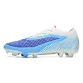White and blue seamless knit low-top soccer shoes for professional training on turf - 35 / White Blue