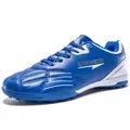Breathable blue and white soccer cleats for youth with high-grip turf soles design - 39 / Royal Blue (Turf)