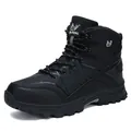 Men's black high-top waterproof leather hiking boots for winter outdoor trekking - 39 / Single Lining Style (2510) / Black