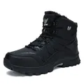 Black men's high-top fur-lined hiking boots featuring warm leather exterior and sturdy sole - 39 / Fleece Lined Style(2510) / Black
