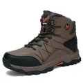 Men's high-top brown leather winter hiking boots with warm faux fur lining and rugged sole - 39 / Padded Style (2510) / Khaki
