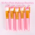 Kit de 10 pinceaux de maquillage roses professionnels avec poils synthétiques doux - Lot de 10 Pièces / Rose