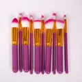 Set of 10 professional makeup brushes in purple with soft synthetic pink-tipped bristles - 10 Piece Set / Purple