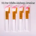 Professional 10-piece makeup brush set with white handles and pink synthetic bristles - 10 Piece Set / White