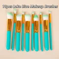 Professional 10pcs lake blue makeup brush set with soft synthetic fiber bristles - 10 Piece Set / Lake Blue