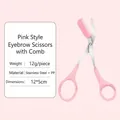 Vista detallada de las tijeras para cejas rosas con un mini peine extraíble - Tijeras para cejas / Rosa