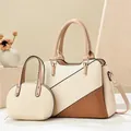 Detaillierte Ansicht des eleganten Handtaschen-Sets mit gewebter Oberflächenstruktur - Khaki