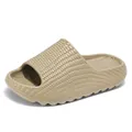 Trendy khaki textured non-slip slides with thick sole for beach and home - 36 / Khaki