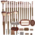 Set de 30 pinceaux de maquillage marron avec kit de 48 accessoires de beauté complet - Kit d'Outils Maquillage Professionnel / Ensemble de 48 pièces / Café