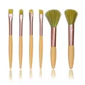 Detailed view of 6-piece mini makeup brush set with green bristles and wooden handles - Bright yellow / Portable Kit / Yellow