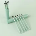 Detailed view of 5-piece mint green makeup brush set with portable storage tube - 5 Pieces Set (Includes Storage Tube) / Green