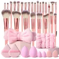 Vista detallada del juego de 36 brochas y esponjas de maquillaje profesional en rosa - Juego de 36 Piezas / Rosa