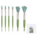 Portable 6-piece mini makeup brush set with soft green bristles for travel - Green