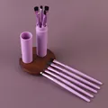 Portable 5-piece makeup brush set in purple with matching storage tube - 5 Pcs Set / Purple