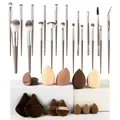 Umfangreiches 30-teiliges Make-up-Pinsel-Set mit verschiedenen Schwämmen und Puffs - 20 Brushes + 14 Beauty Tools / Braun