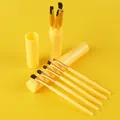 Premium yellow 5-piece makeup brush set with portable storage tube for eyes and lips - 5 Pcs Set / Yellow