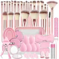 Professionele 80-delige roze make-up borstelset inclusief sponsjes en een handige reistas. - 80-delige Set / Roze