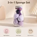 Detail of portable 3-in-1 purple makeup sponge set in a dust-proof jar with high resilience. - Bottle (6-Piece) / Purple