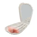 Draagbare 5-delige make-up borstelset in een witte schelpvormige koker met ingebouwde spiegel - 5-delige set / Wit