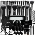 Complete 80-delige professionele make-up set met penselen, sponsjes en handige opbergtas. - 80-delige Set / Zwart