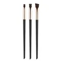 Professional 3-piece eye makeup brush set with black handles and rose gold ferrules - 3pcs / Black Handle Gold Tube