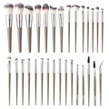 Professional 30-piece makeup brush set with khaki handles and grey synthetic bristles. - Pack of 30 / Brown