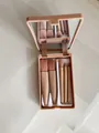 Set de brochas de maquillaje profesional portátil con estuche de espejo rosa nude elegante - Pasta de Frijol Espejo Pequeño / Rosa carne