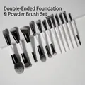 Professionele 13-delige dubbelzijdige make-up borstelset met elegante zwart-witte handvatten - 12-delige Zwart-Witte Dubbelzijdige Borstels