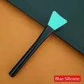 Professional silicone facial mask brush with black handle and teal soft mixing head - Fan Shape / 1 Piece / Blue