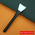 Professional soft milky white silicone face mask brush with black handle for DIY skincare - Fan Shape / 1 Piece / Milky White