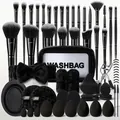 30-teiliges professionelles schwarzes Make-up-Pinsel-Set mit Schwämmen und Reisetasche - 30 Brushes + 25 Tools + Kitbag / Schwarz