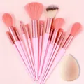 Set professionale di 13 pennelli da trucco rosa con spugnetta beauty blender morbida - Set da 13 Con 1 Spugnetta a Uovo / Rosa