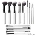 Set di 14 pennelli da trucco professionali con manici bianchi e setole morbide - Bianco Argento