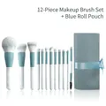 Kit de 12 pinceaux de maquillage bleu ciel avec poils souples et trousse assortie - 12 Pinceaux + Sac à Rabat Bleu
