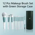 Set de 12 pinceaux de maquillage vert menthe et marbre avec tube de rangement - 12 Pinceaux + Cylindre à Pinceaux Vert