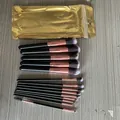 Professionele 14-delige make-up borstelset met roségouden ferrules en een gouden etui - Grensoverschrijdende Zwarte Handgreep Stijl / 14 Stuks (Met Ritszakje) / Roségoud