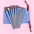 Set professionale di 13 pennelli da trucco con sacchetto di velluto blu e borsa - Celeste