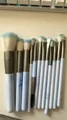 12-piece professional makeup brush set with sky blue marble handles and soft turquoise tips - 12 Makeup Brushes Blue