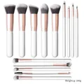 Set di 14 pennelli per trucco professionale con manici bianchi e dettagli oro rosa - Oro bianco