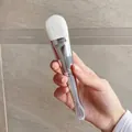 Dual-ended facial mask brush featuring soft white bristles and a silver spatula scoop tool - Electroplated Silver Soft Bristle Style